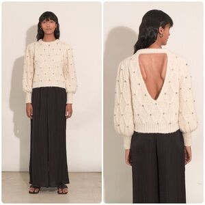 New! ELEVEN SIX Zaria Cream Knit Sweater Glass like Pearl Accents 🤍 M/L $478